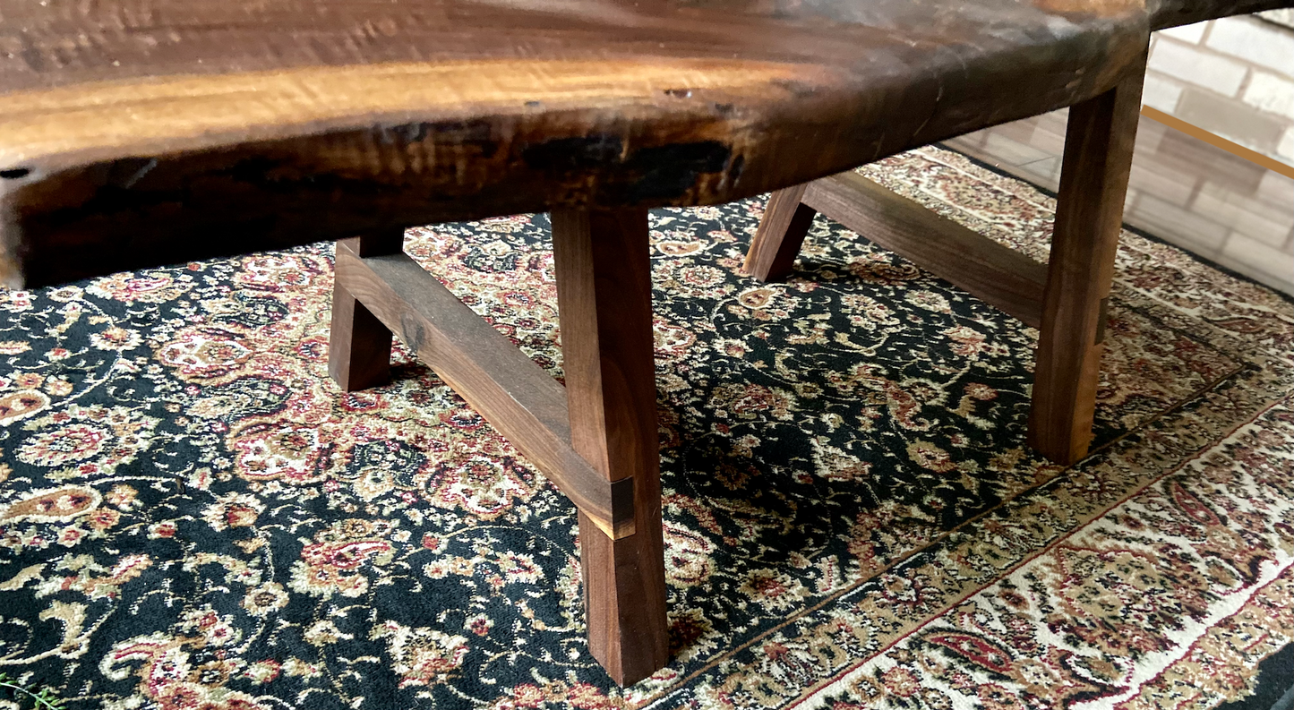 Slightly Forked Live Edge Black Walnut Coffee Table with High Figure and Vibrant Grain Patterns