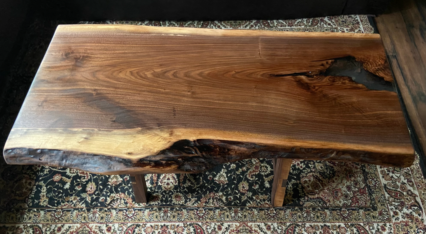 Live Edge Walnut Epoxy Coffee Table w/Clear Epoxy Fill|Rustic Live Edge Wood Table|Black Walnut Live Edge Wood Table Top|Live Edge Walnut