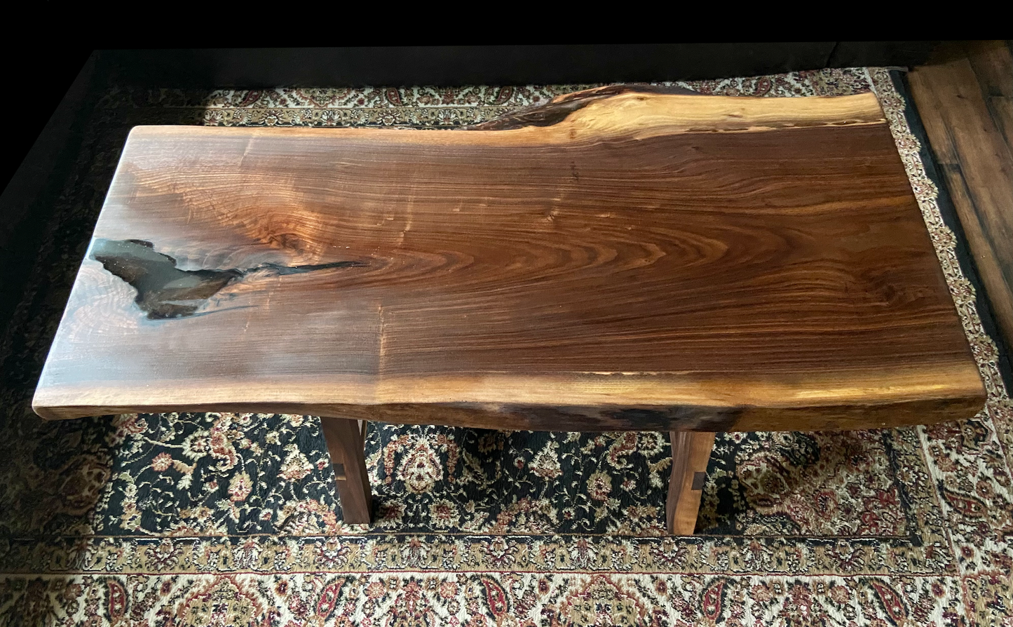 Live Edge Walnut Epoxy Coffee Table w/Clear Epoxy Fill|Rustic Live Edge Wood Table|Black Walnut Live Edge Wood Table Top|Live Edge Walnut