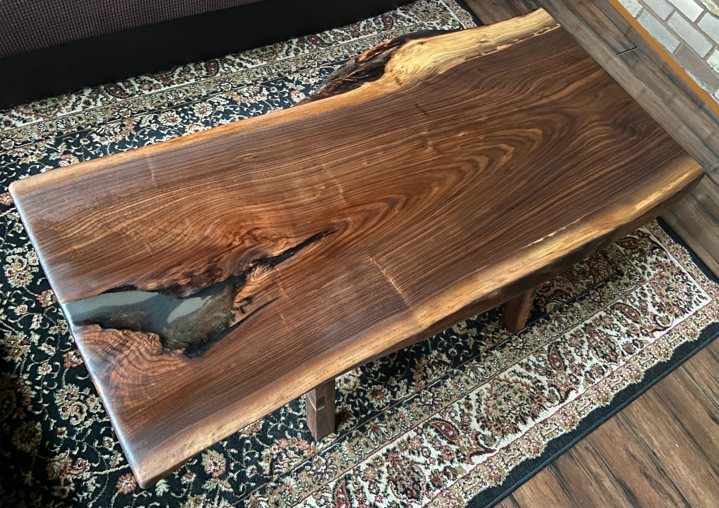 Live Edge Walnut Epoxy Coffee Table w/Clear Epoxy Fill|Rustic Live Edge Wood Table|Black Walnut Live Edge Wood Table Top|Live Edge Walnut