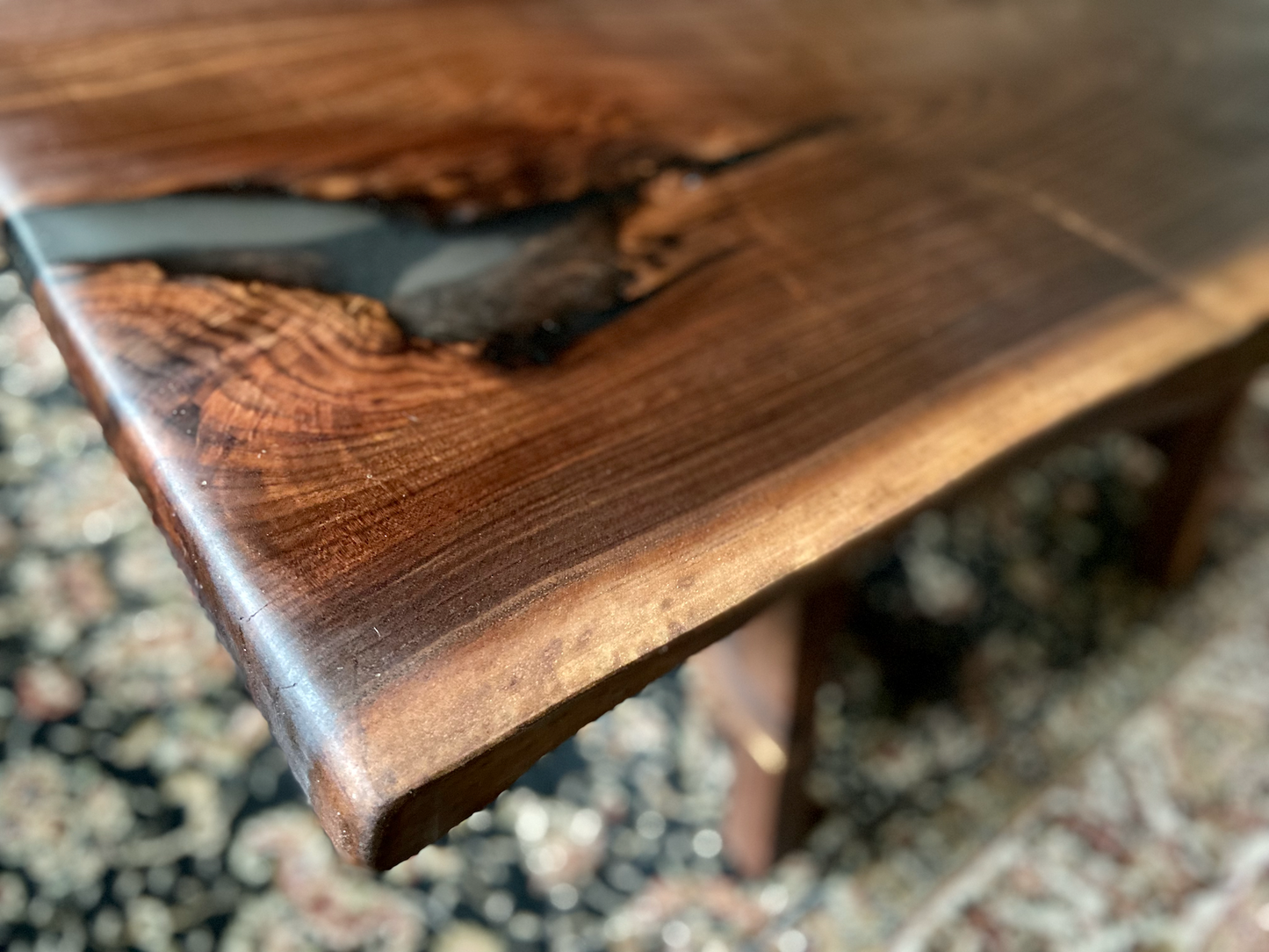 Live Edge Walnut Epoxy Coffee Table w/Clear Epoxy Fill|Rustic Live Edge Wood Table|Black Walnut Live Edge Wood Table Top|Live Edge Walnut