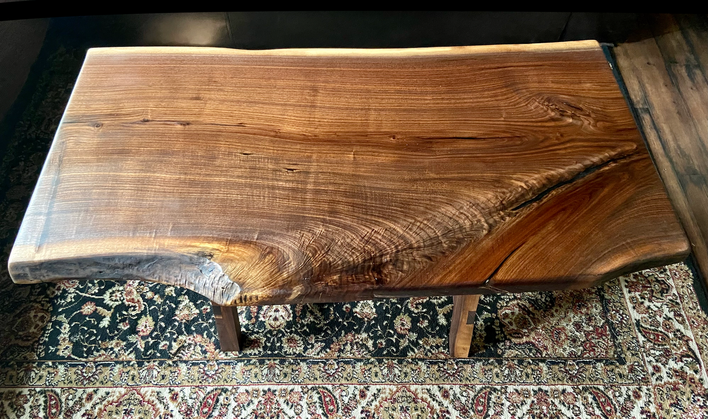 Wider Natural Live Edge Walnut Coffee Table with Stunning Fiddleback and Feathered Grain Patterns
