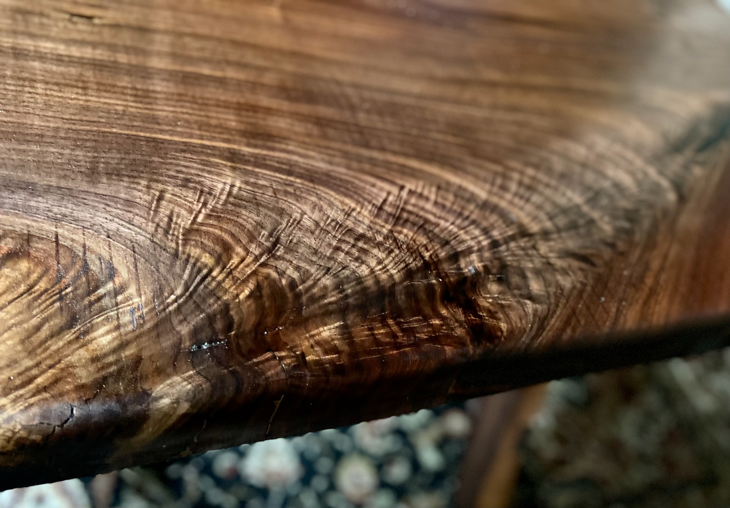 Wider Natural Live Edge Walnut Coffee Table with Stunning Fiddleback and Feathered Grain Patterns