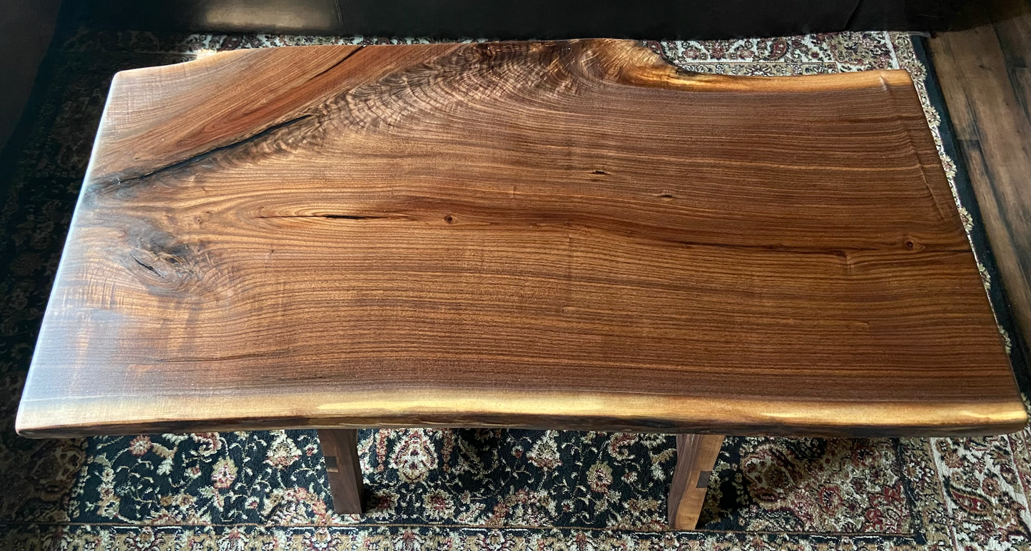 Wider Natural Live Edge Walnut Coffee Table with Stunning Fiddleback and Feathered Grain Patterns