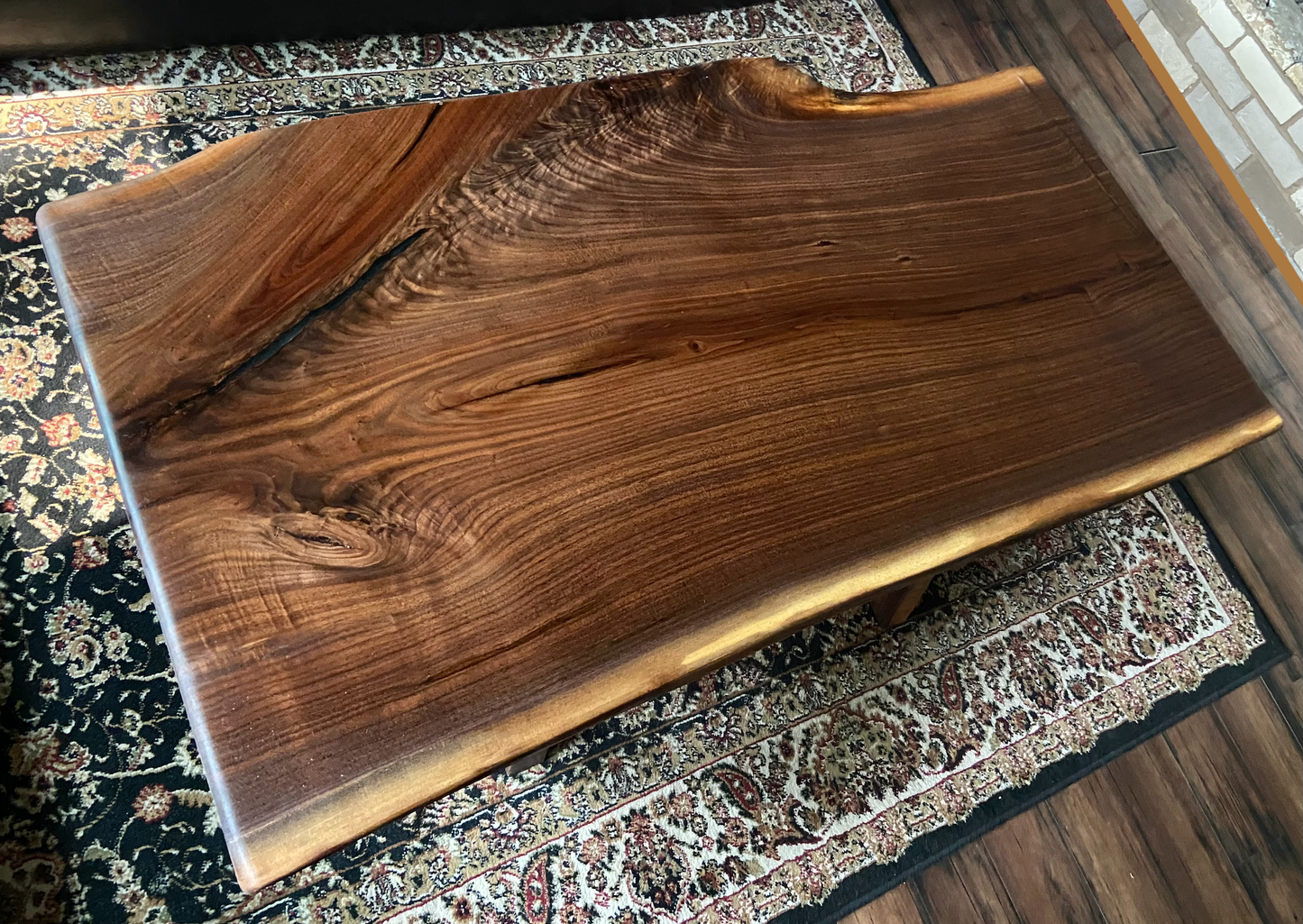 Wider Natural Live Edge Walnut Coffee Table with Stunning Fiddleback and Feathered Grain Patterns