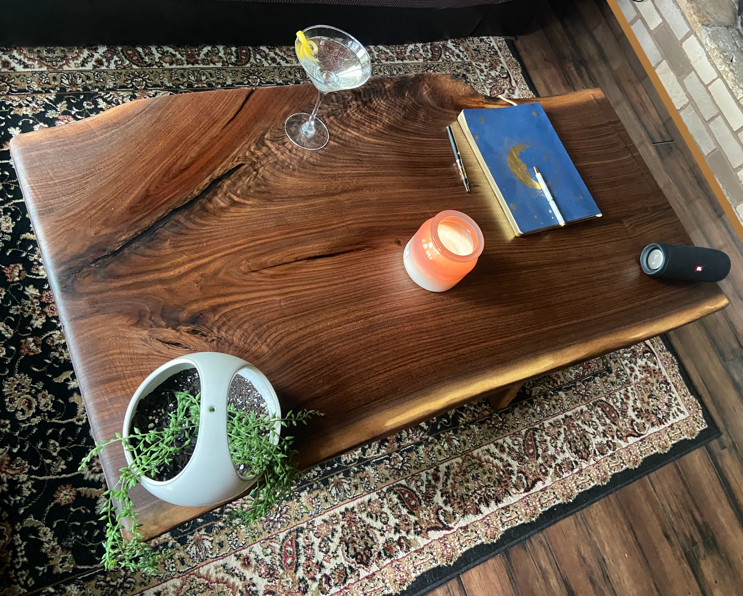 Wider Natural Live Edge Walnut Coffee Table with Stunning Fiddleback and Feathered Grain Patterns