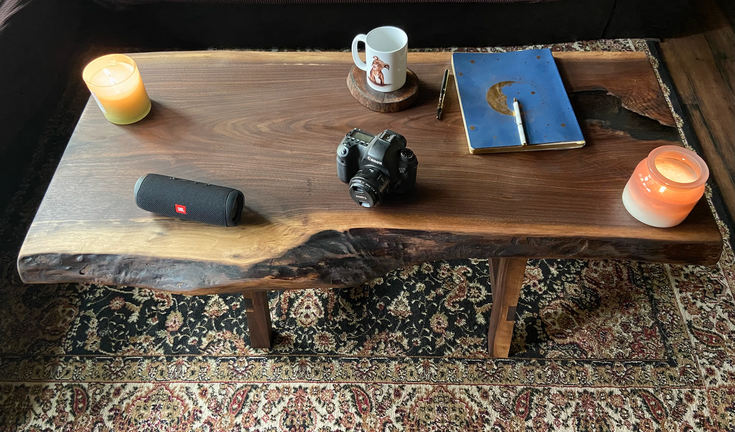 Live Edge Walnut Epoxy Coffee Table w/Clear Epoxy Fill|Rustic Live Edge Wood Table|Black Walnut Live Edge Wood Table Top|Live Edge Walnut