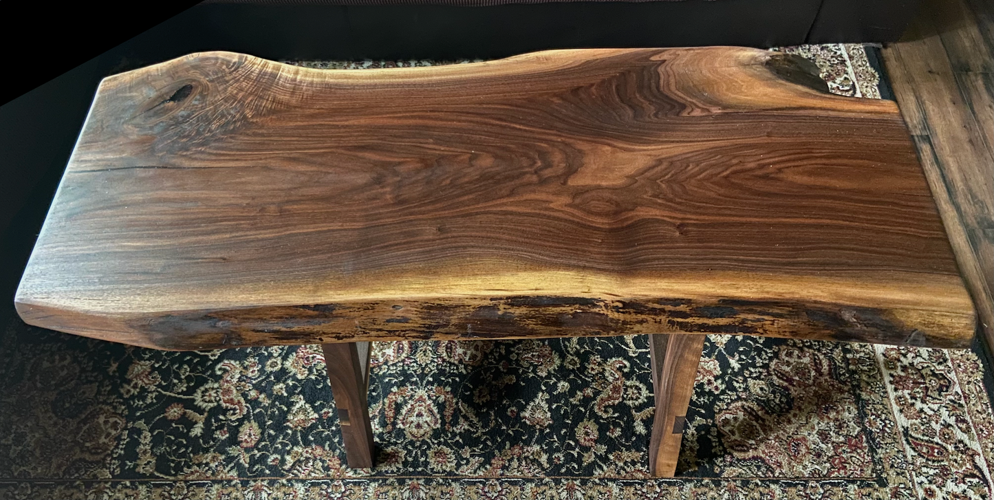 Large & Unique Live Edge Black Walnut Coffee Table, Rustic Table with Knots and Figure