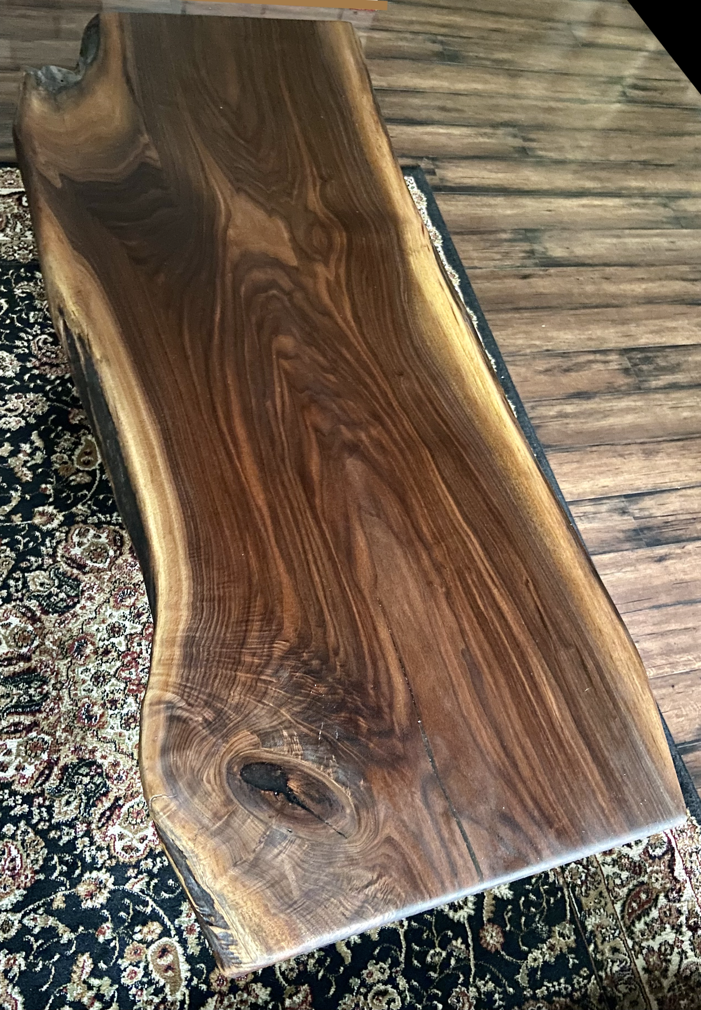 Large & Unique Live Edge Black Walnut Coffee Table, Rustic Table with Knots and Figure
