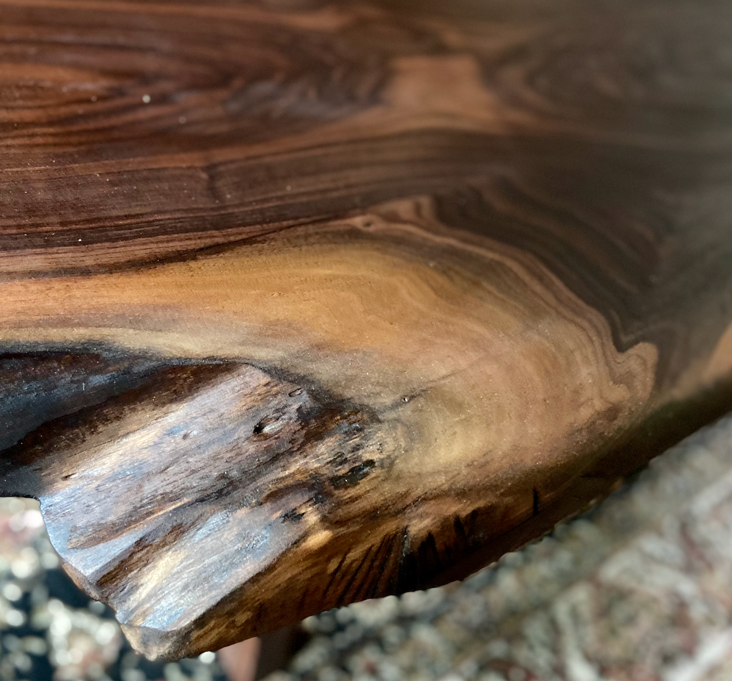 Large & Unique Live Edge Black Walnut Coffee Table, Rustic Table with Knots and Figure