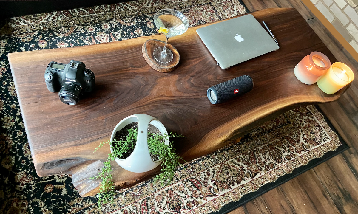 Large & Unique Live Edge Black Walnut Coffee Table, Rustic Table with Knots and Figure