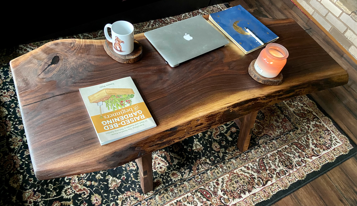 Large & Unique Live Edge Black Walnut Coffee Table, Rustic Table with Knots and Figure