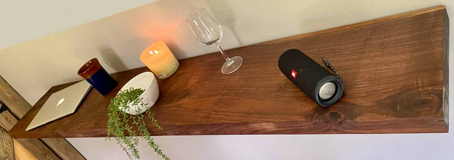 Straight Edge Black Walnut Floating Shelf|Modern Rustic Farmhouse Walnut Wood Floating Display Shelf|Solid Wood Wall Hanging Plant Shelf