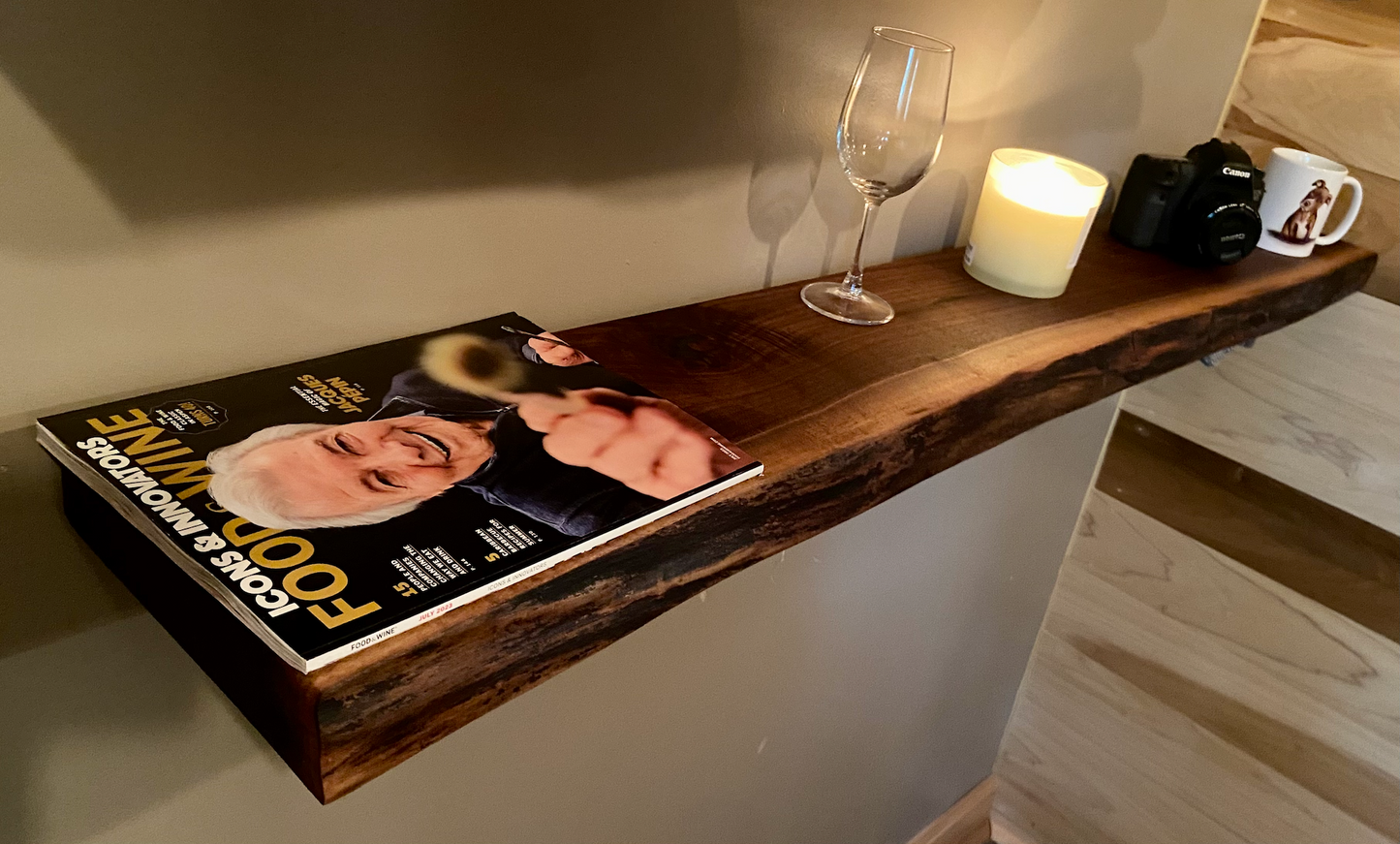 Narrow Live Edge Walnut Floating Shelf|Shallow Wall Hanging Shelf|Floating Wood Display Shelf|Hanging Plant Shelf|Rustic LiveEdge Wood Shelf