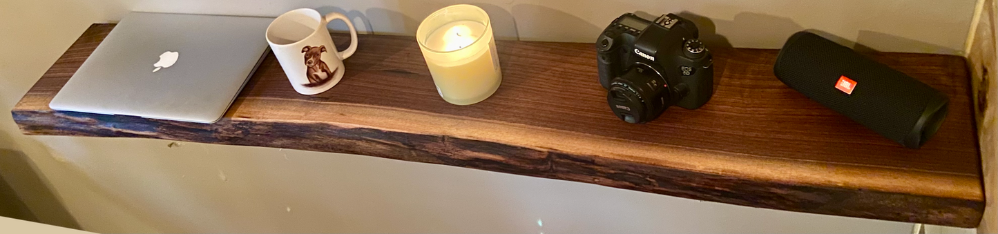 Narrow Live Edge Walnut Floating Shelf|Shallow Wall Hanging Shelf|Floating Wood Display Shelf|Hanging Plant Shelf|Rustic LiveEdge Wood Shelf