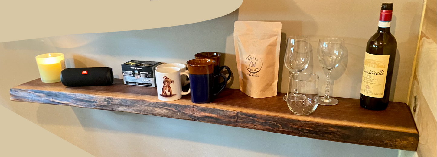 Narrow Live Edge Walnut Floating Shelf|Shallow Wall Hanging Shelf|Floating Wood Display Shelf|Hanging Plant Shelf|Rustic LiveEdge Wood Shelf