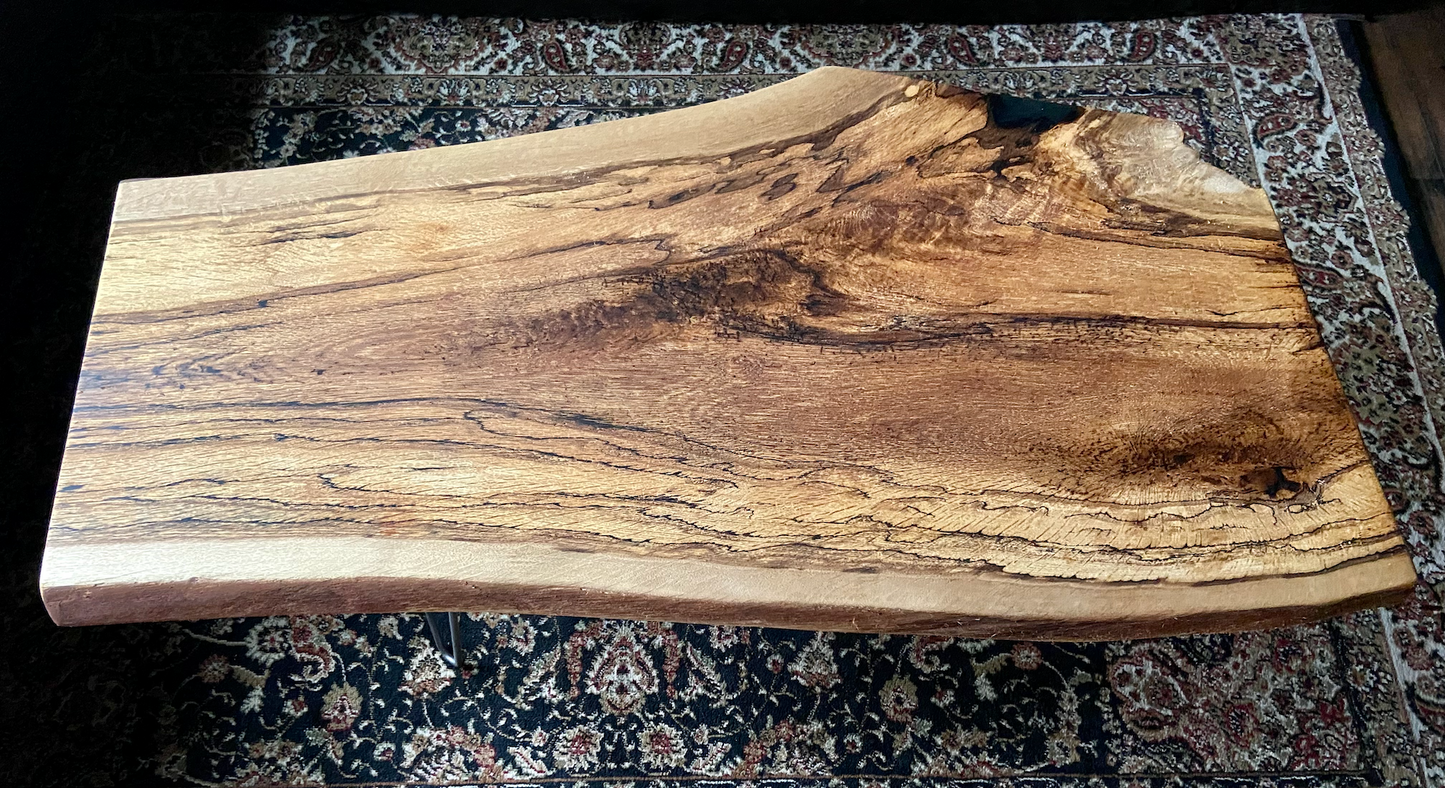 Live Edge Spalted White Oak Wood Coffee Table|Live Edge Oak Table|Rustic Natural Edge Hardwood Oak|Forked Coffee Table|RusticFarmhouse Table