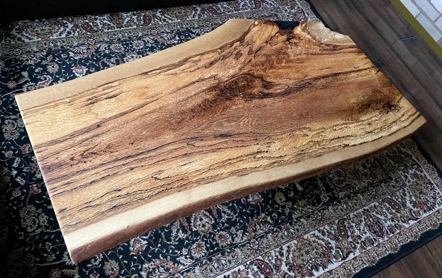 Live Edge Spalted White Oak Wood Coffee Table|Live Edge Oak Table|Rustic Natural Edge Hardwood Oak|Forked Coffee Table|RusticFarmhouse Table