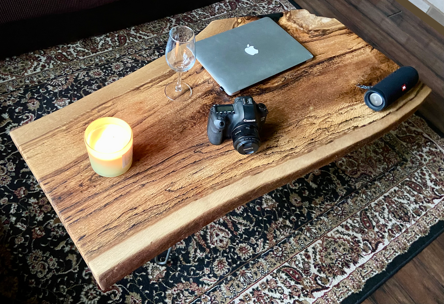 Live Edge Spalted White Oak Wood Coffee Table|Live Edge Oak Table|Rustic Natural Edge Hardwood Oak|Forked Coffee Table|RusticFarmhouse Table