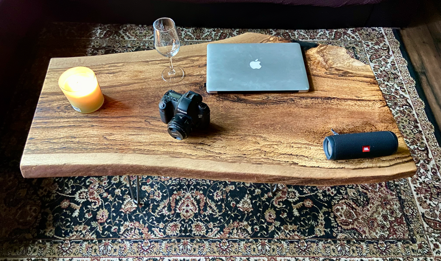 Live Edge Spalted White Oak Wood Coffee Table|Live Edge Oak Table|Rustic Natural Edge Hardwood Oak|Forked Coffee Table|RusticFarmhouse Table
