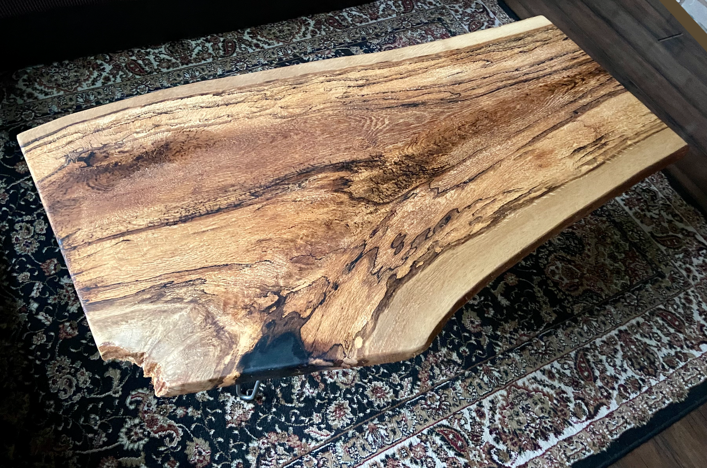Live Edge Spalted White Oak Wood Coffee Table|Live Edge Oak Table|Rustic Natural Edge Hardwood Oak|Forked Coffee Table|RusticFarmhouse Table