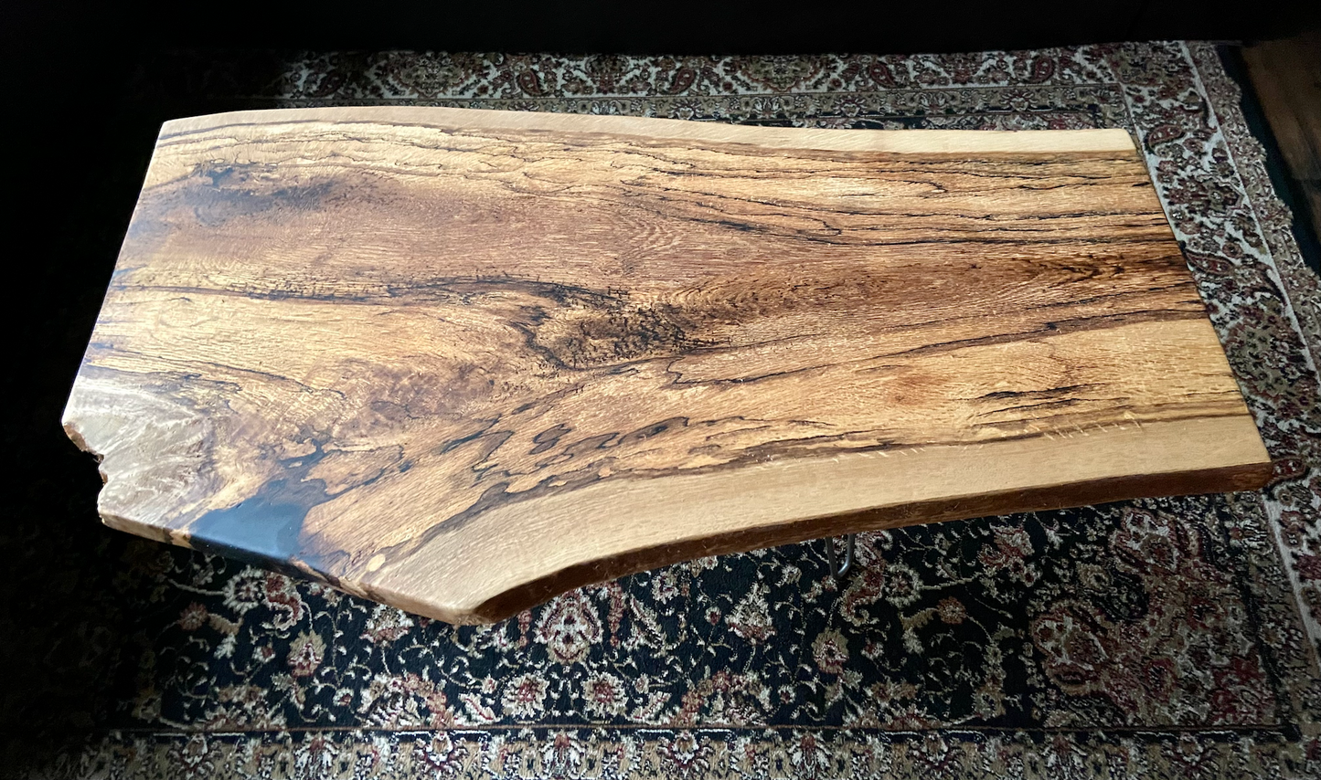 Live Edge Spalted White Oak Wood Coffee Table|Live Edge Oak Table|Rustic Natural Edge Hardwood Oak|Forked Coffee Table|RusticFarmhouse Table