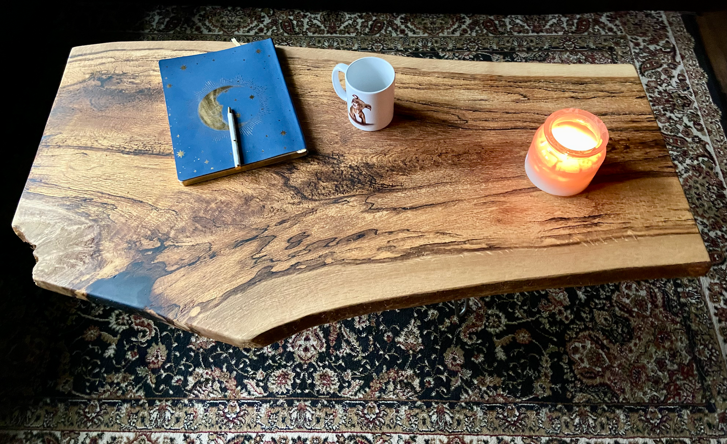 Live Edge Spalted White Oak Wood Coffee Table|Live Edge Oak Table|Rustic Natural Edge Hardwood Oak|Forked Coffee Table|RusticFarmhouse Table
