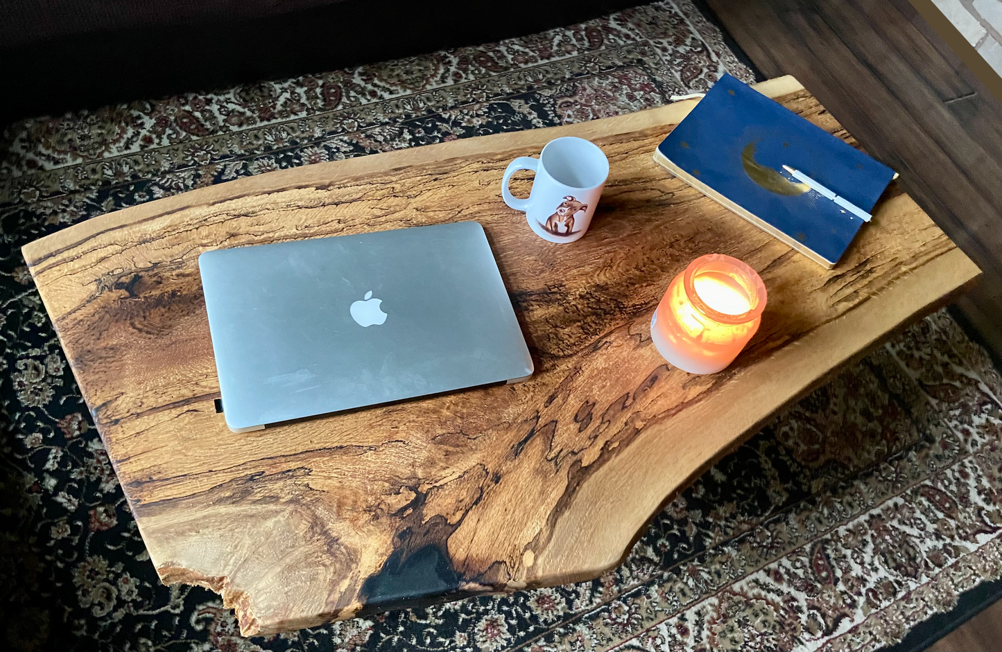 Live Edge Spalted White Oak Wood Coffee Table|Live Edge Oak Table|Rustic Natural Edge Hardwood Oak|Forked Coffee Table|RusticFarmhouse Table