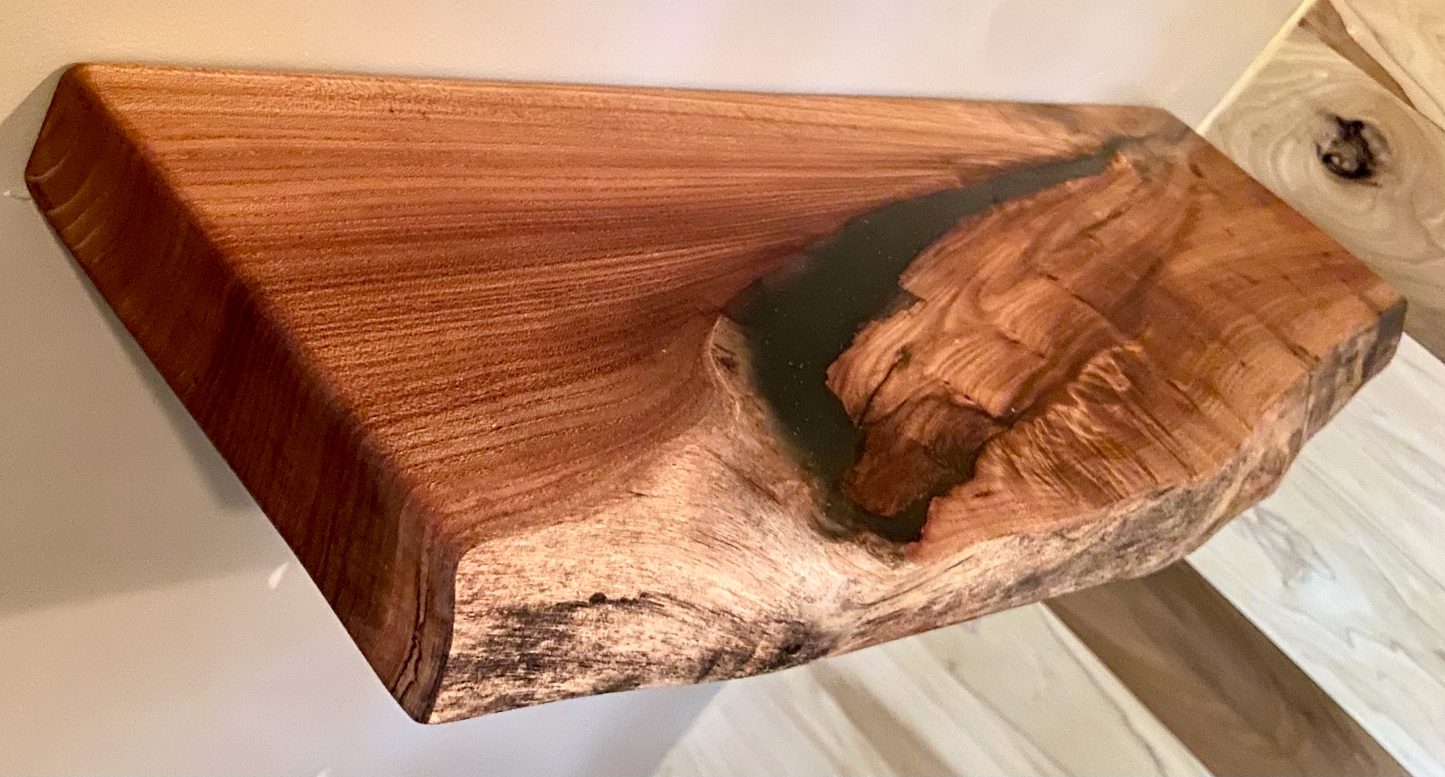 Set of 2 Live Edge Chestnut Wood Epoxy Floating Shelves|Rustic Farmhouse Wood Shelves|Floating Bookshelves|Hanging Wood Display Shelves