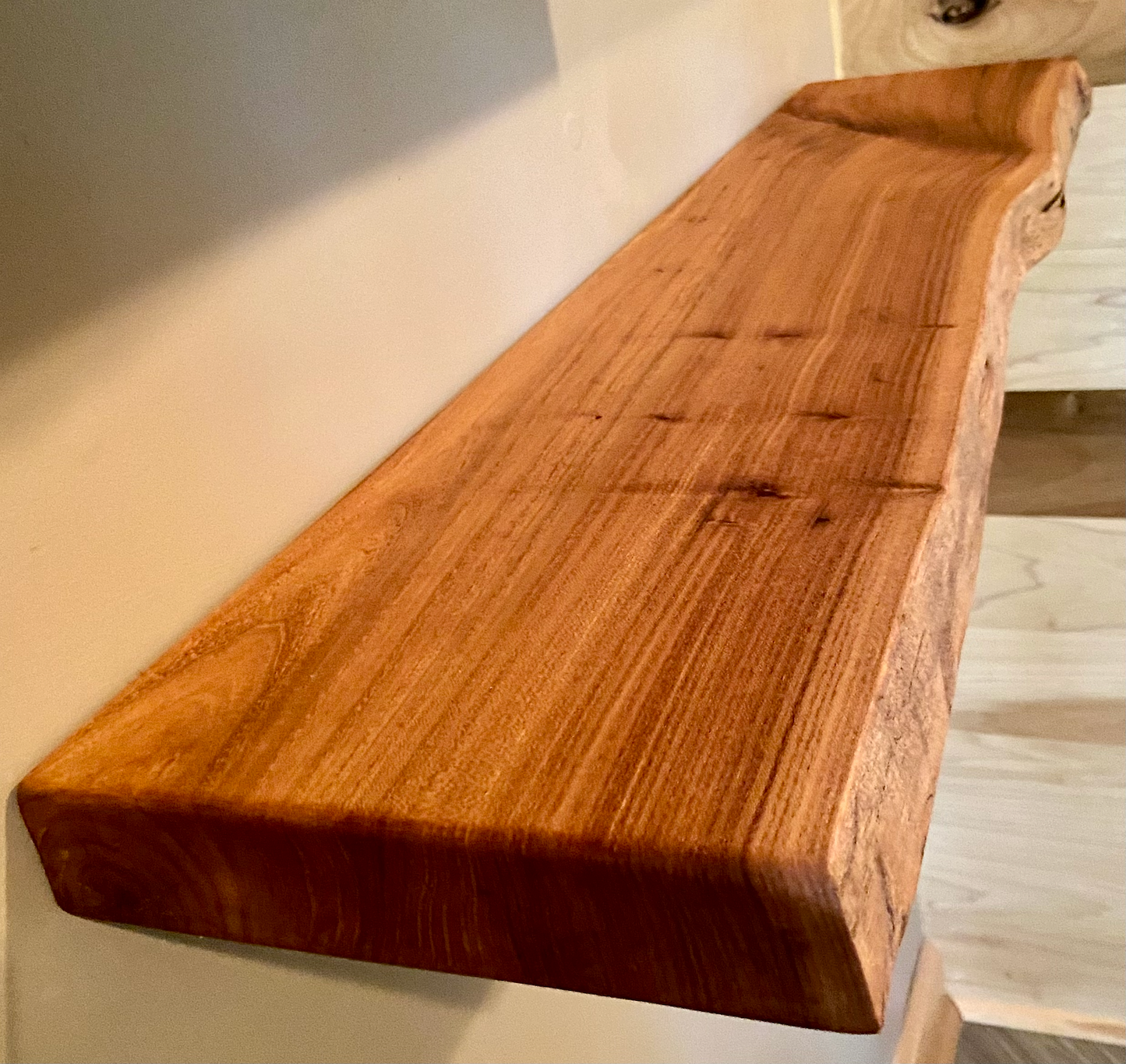 Set of 2 Live Edge Chestnut Wood Epoxy Floating Shelves|Rustic Farmhouse Wood Shelves|Floating Bookshelves|Hanging Wood Display Shelves