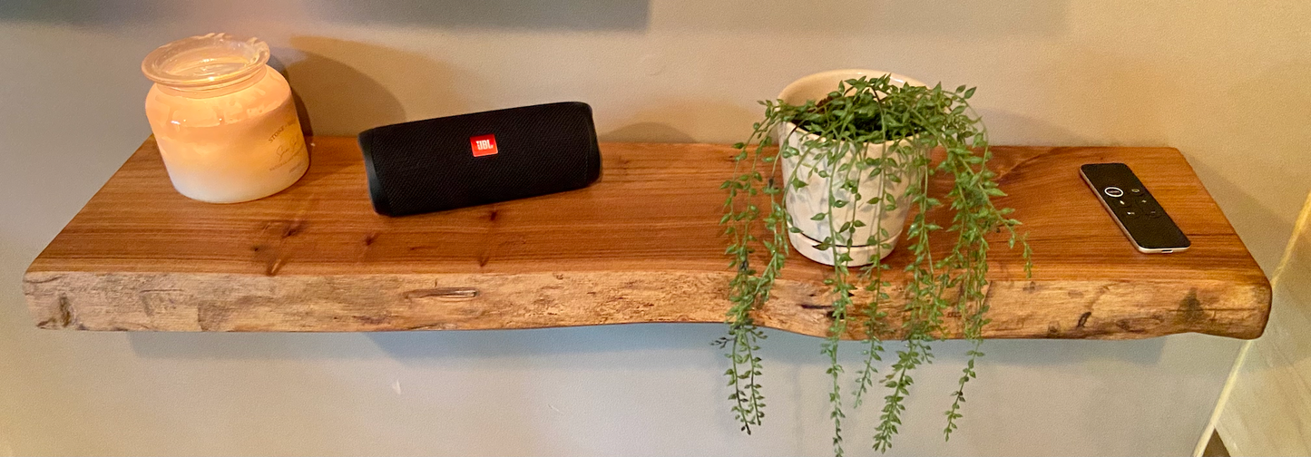 Set of 2 Live Edge Chestnut Wood Epoxy Floating Shelves|Rustic Farmhouse Wood Shelves|Floating Bookshelves|Hanging Wood Display Shelves