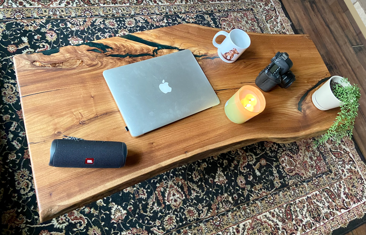 Natural Live Edge Chestnut Wood and Epoxy Coffee Table|Live Edge Wood Table|Rustic Wood Table|Live Edge Coffee Table|Wood Display Table