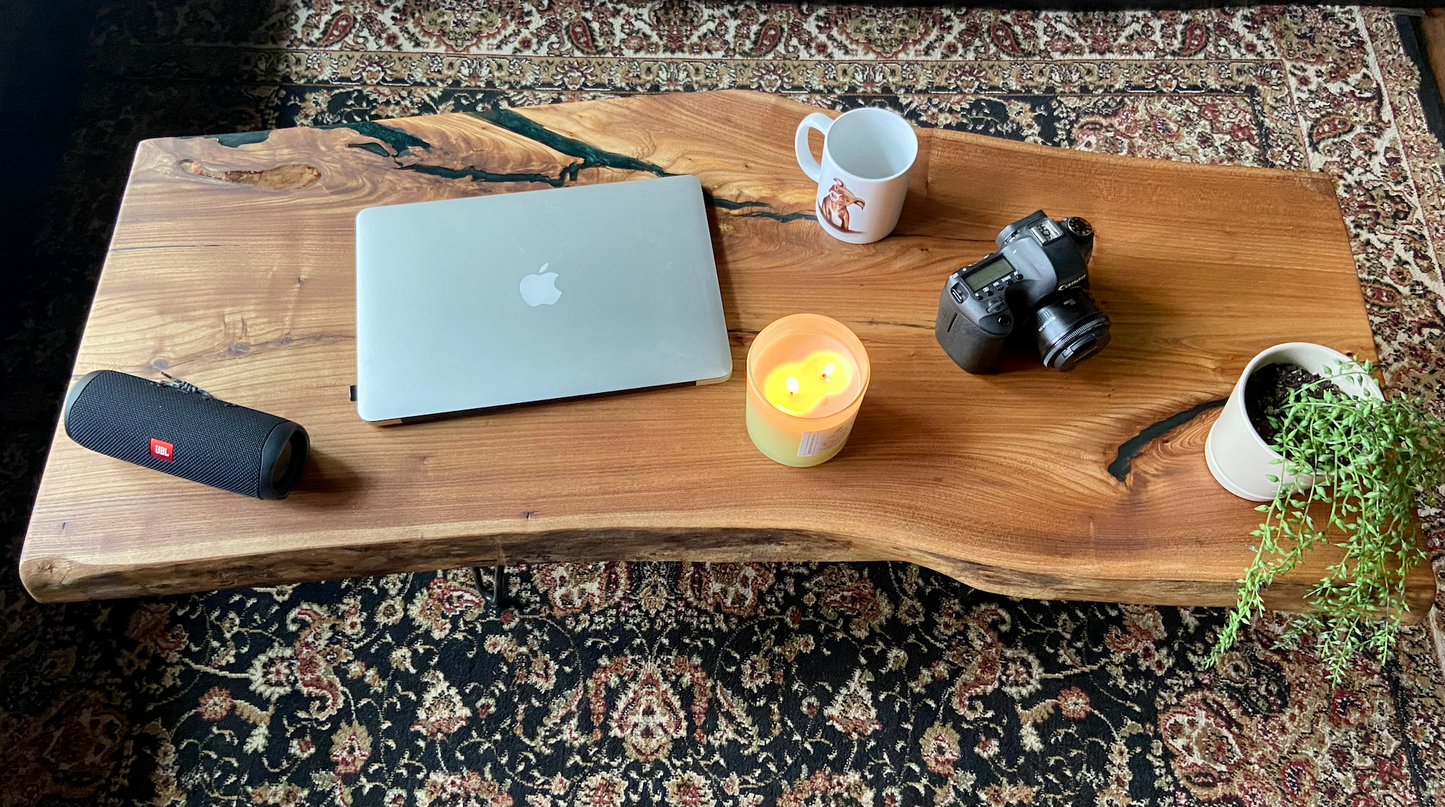 Natural Live Edge Chestnut Wood and Epoxy Coffee Table|Live Edge Wood Table|Rustic Wood Table|Live Edge Coffee Table|Wood Display Table