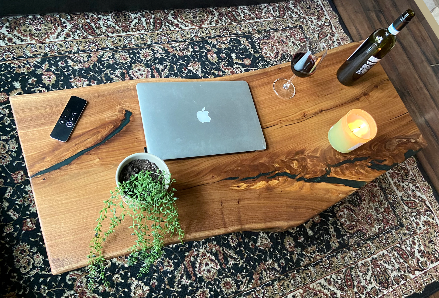 Natural Live Edge Chestnut Wood and Epoxy Coffee Table|Live Edge Wood Table|Rustic Wood Table|Live Edge Coffee Table|Wood Display Table