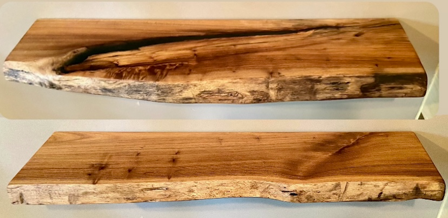 Set of 2 Live Edge Chestnut Wood Epoxy Floating Shelves|Rustic Farmhouse Wood Shelves|Floating Bookshelves|Hanging Wood Display Shelves