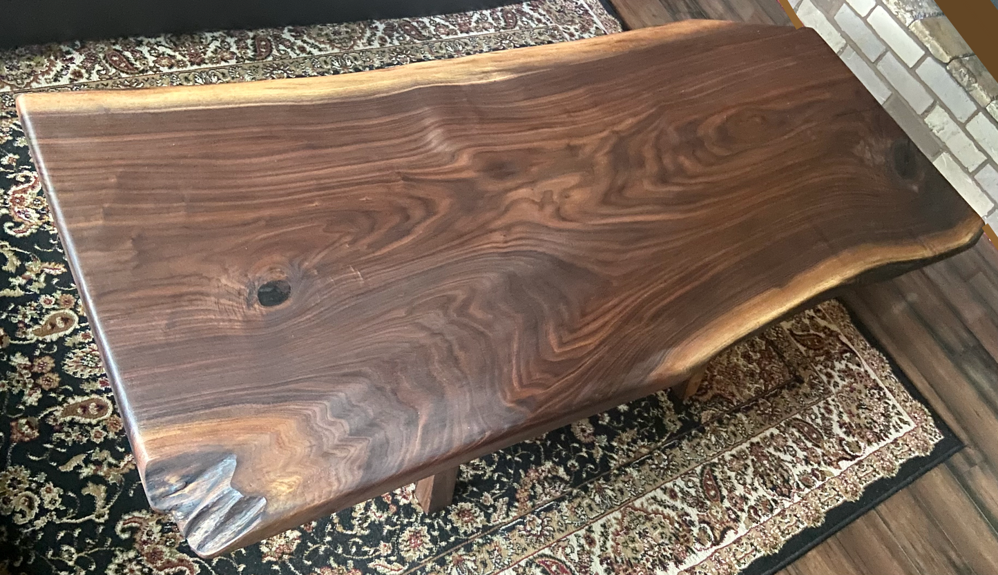 Large Live Edge Walnut Wood Coffee Table|Natural Edge Wood Table|Solid Live Edge Black Walnut Farmhouse Table|Modern Rustic Coffee Table