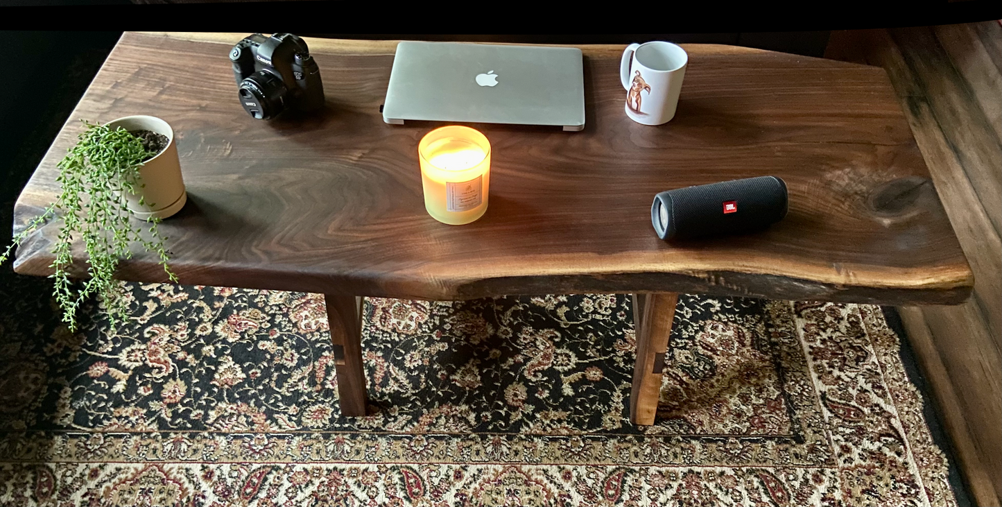 Large Live Edge Walnut Wood Coffee Table|Natural Edge Wood Table|Solid Live Edge Black Walnut Farmhouse Table|Modern Rustic Coffee Table