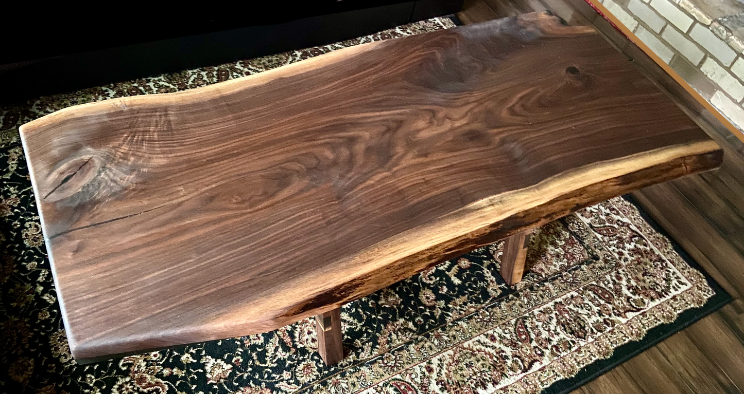 Large Live Edge Walnut Wood Coffee Table|Natural Edge Wood Table|Solid Live Edge Black Walnut Farmhouse Table|Modern Rustic Coffee Table