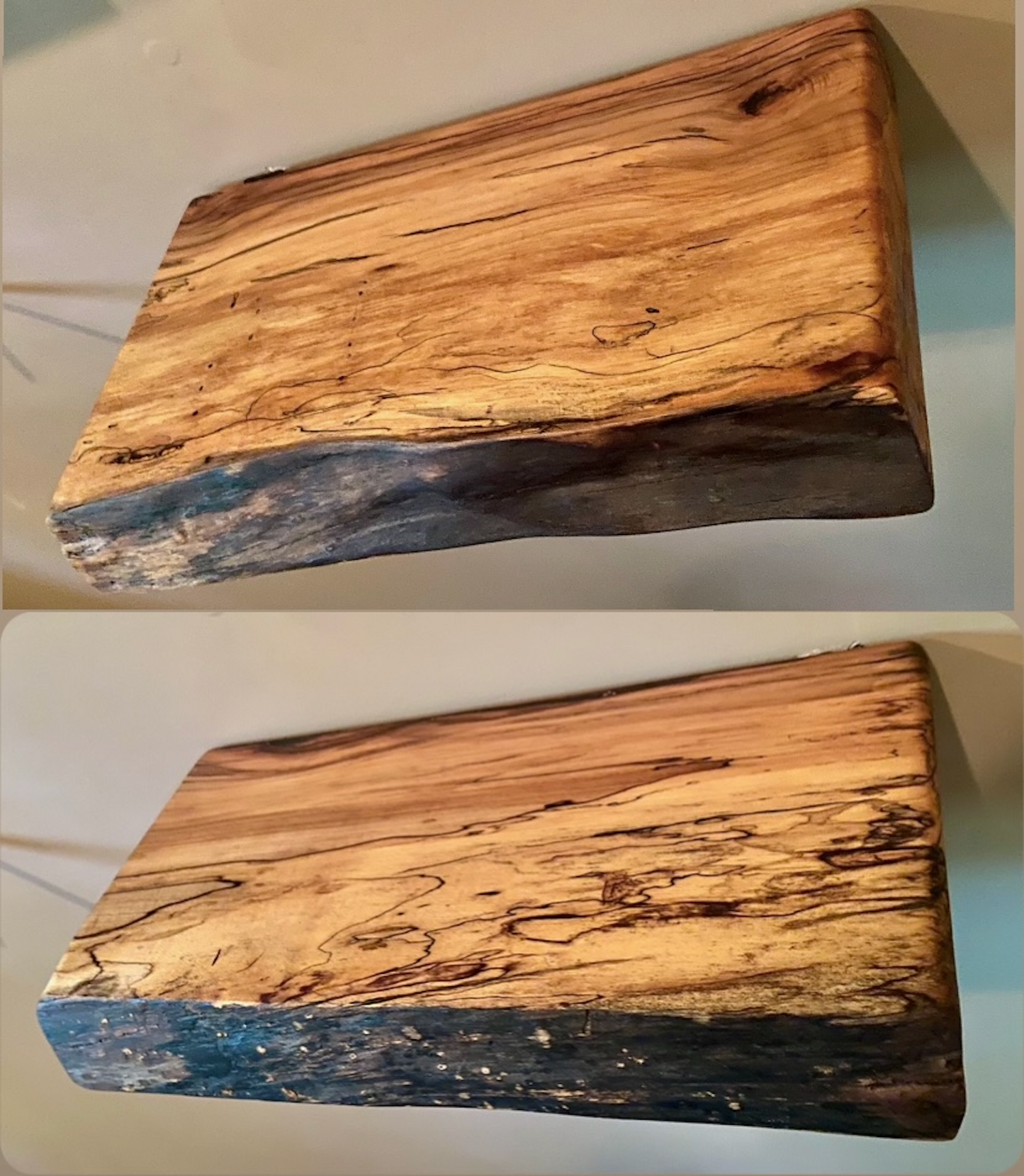 Set of 2 Small Live Edge Spalted Maple Floating Shelves|Rustic Farmhouse Wood Shelves|Live Edge Hanging Plant Shelves|Wood Display Shelves