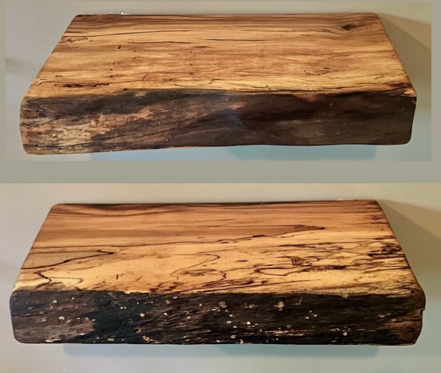 Set of 2 Small Live Edge Spalted Maple Floating Shelves|Rustic Farmhouse Wood Shelves|Live Edge Hanging Plant Shelves|Wood Display Shelves