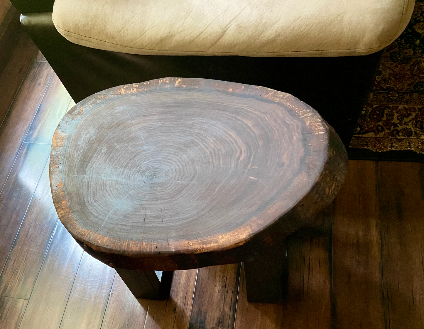 Live Edge Round Walnut Wood Accent Table | Live Edge Walnut Cross Cut Wood End Table | Round Wood Side Table | Rustic Live Edge Side Table