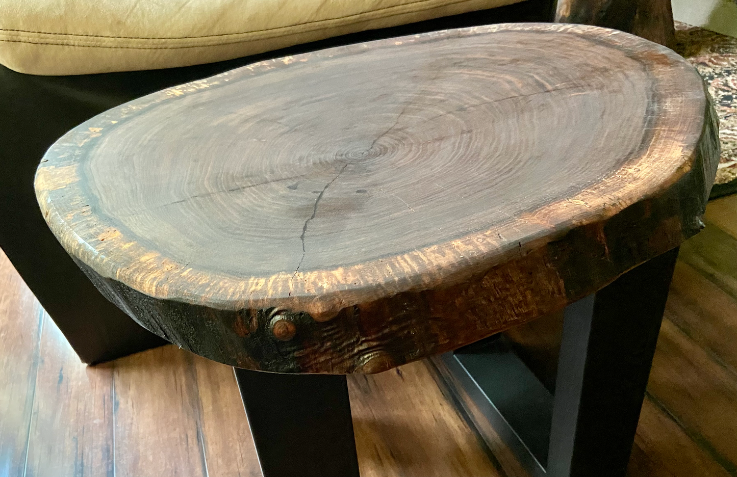 Live Edge Round Walnut Wood Accent Table | Live Edge Walnut Cross Cut Wood End Table | Round Wood Side Table | Rustic Live Edge Side Table