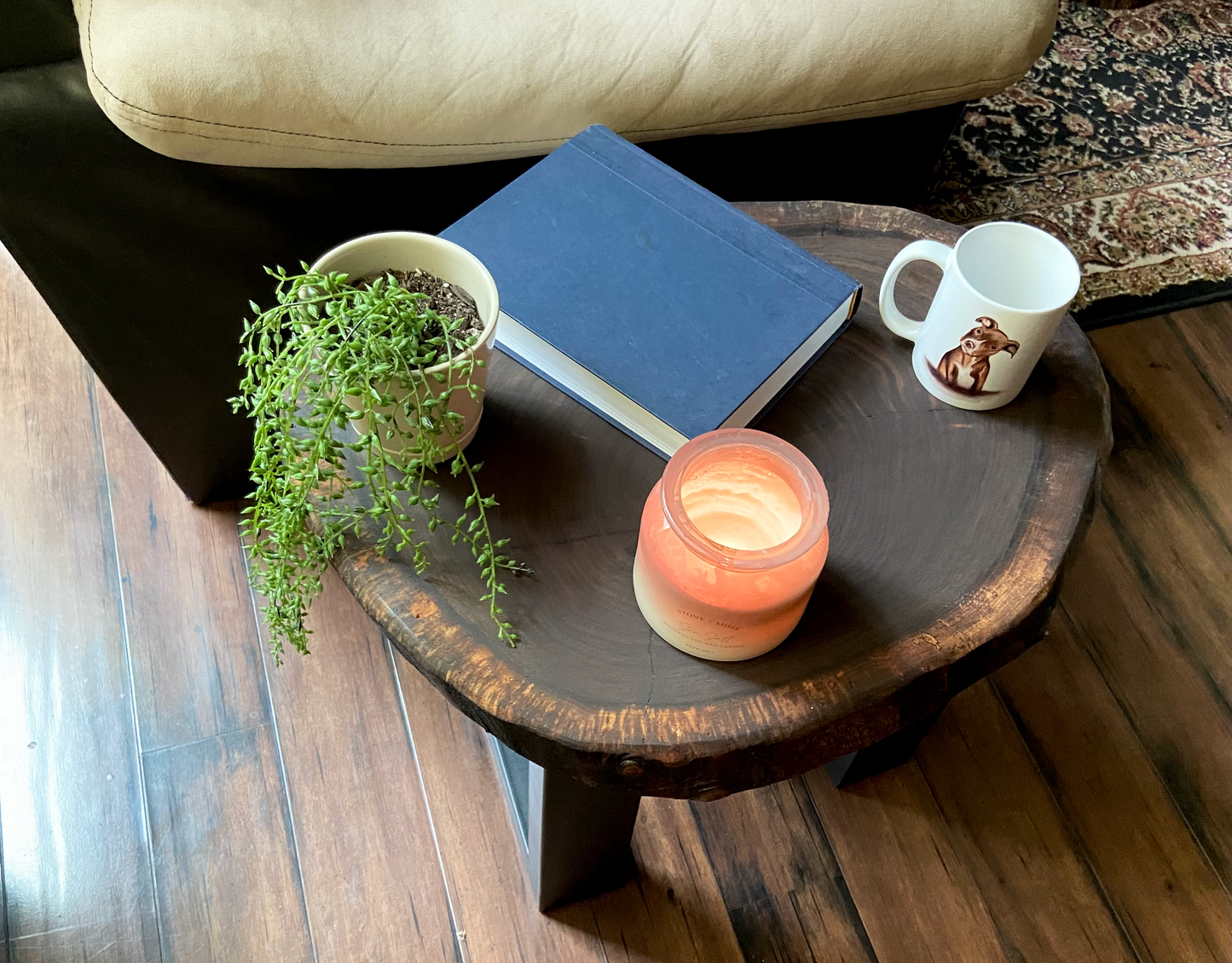 Live Edge Round Walnut Wood Accent Table | Live Edge Walnut Cross Cut Wood End Table | Round Wood Side Table | Rustic Live Edge Side Table