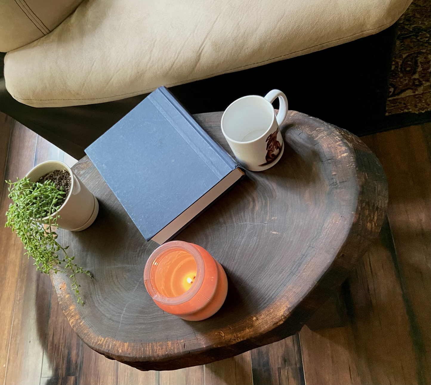 Live Edge Round Walnut Wood Accent Table | Live Edge Walnut Cross Cut Wood End Table | Round Wood Side Table | Rustic Live Edge Side Table