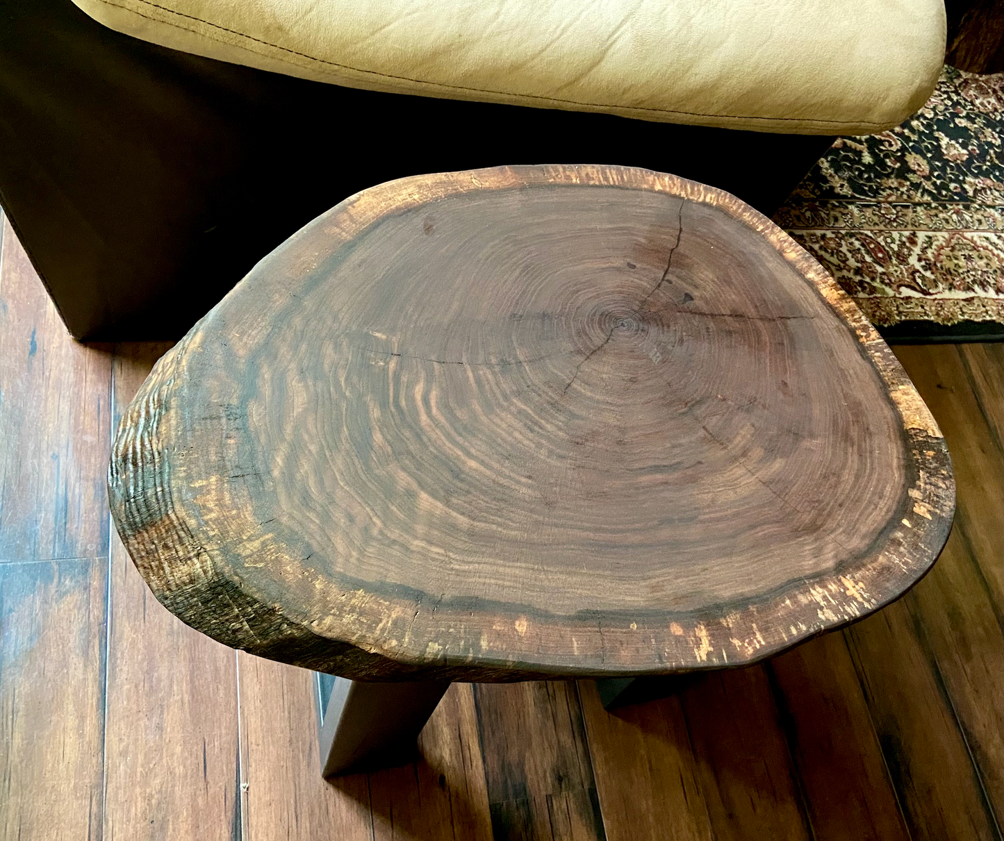Live Edge Round Walnut Wood Accent Table | Live Edge Walnut Cross Cut Wood End Table | Round Wood Side Table | Rustic Live Edge Side Table
