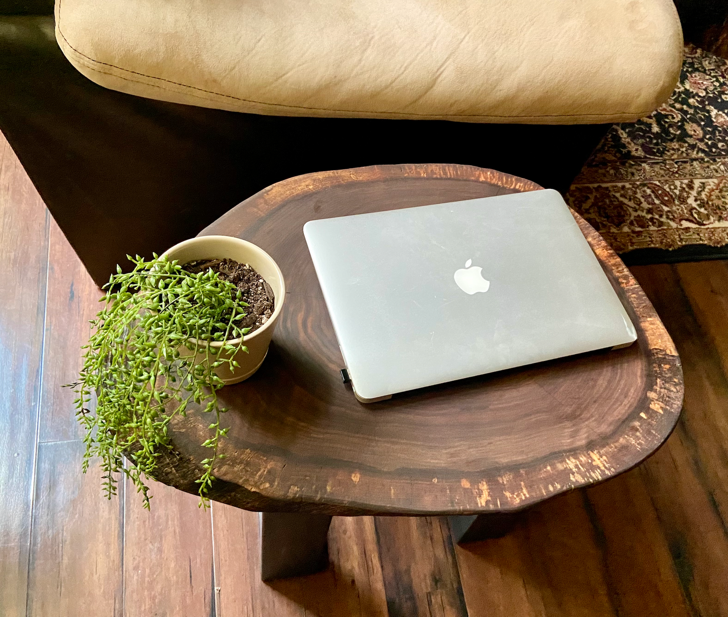 Live Edge Round Walnut Wood Accent Table | Live Edge Walnut Cross Cut Wood End Table | Round Wood Side Table | Rustic Live Edge Side Table