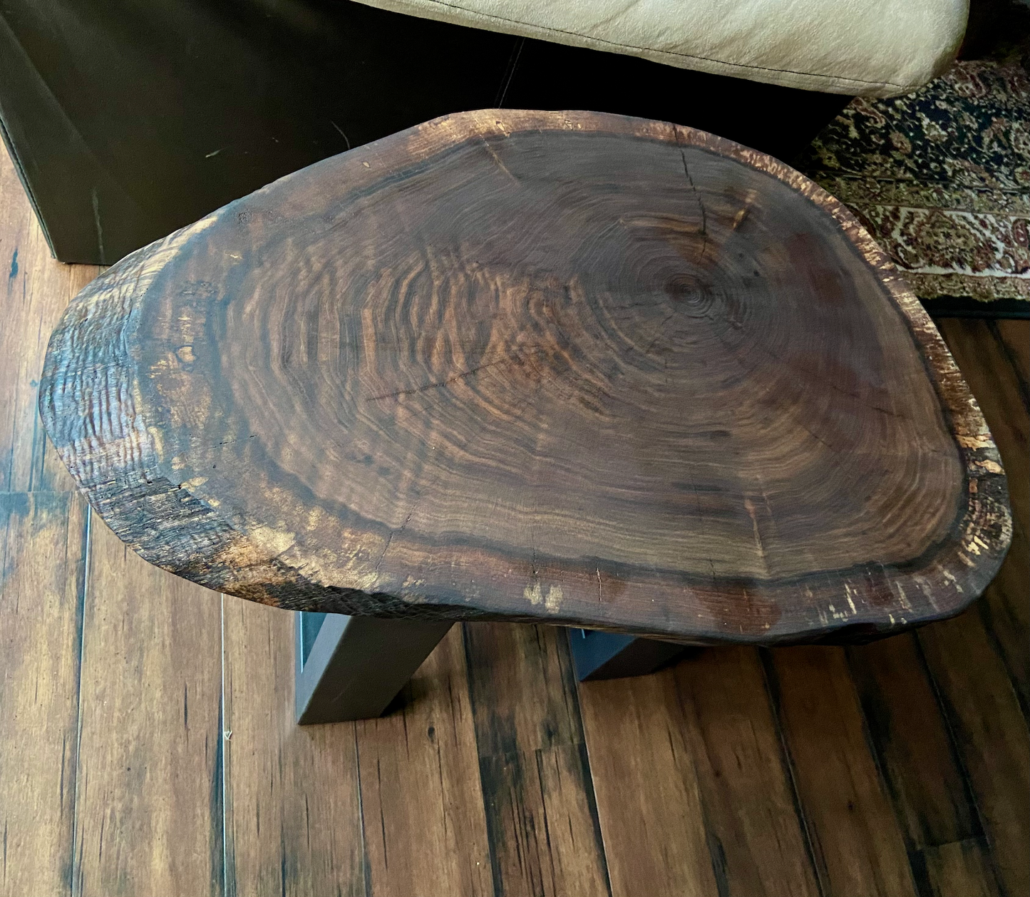 Rustic Round Live Edge Walnut Wood CrossCut Table | Round Wood Accent Table | Natural Curly Walnut Cookie Wood Side Table | Farmhouse Table