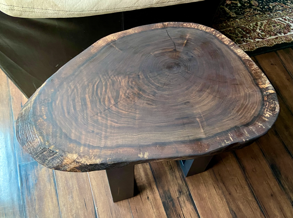 Rustic Round Live Edge Walnut Wood CrossCut Table | Round Wood Accent Table | Natural Curly Walnut Cookie Wood Side Table | Farmhouse Table