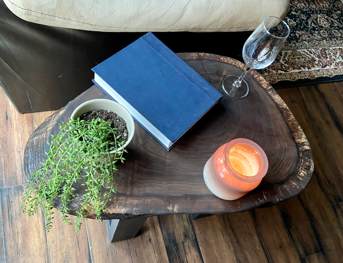 Rustic Round Live Edge Walnut Wood CrossCut Table | Round Wood Accent Table | Natural Curly Walnut Cookie Wood Side Table | Farmhouse Table