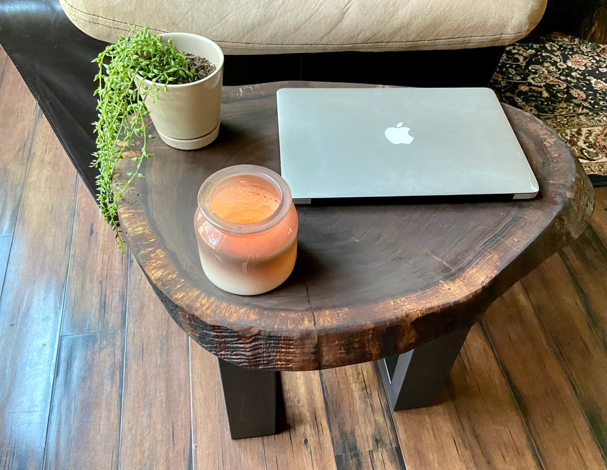 Live Edge End Table Set of 2-Rustic Round Live Edge Walnut Wood Cross Cut Tables|Cookie/Wafer Table Side Tables|Farmhouse Accent Wood Tables